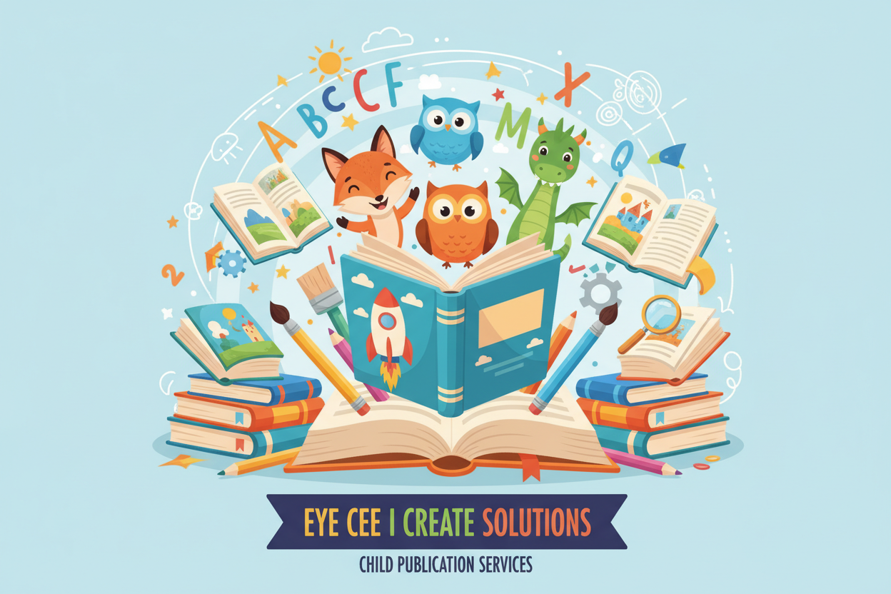 I would like a picture that depict s child publication services , for Eye Cee I create